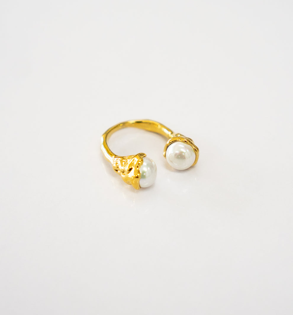 Gold and Silver Adjustable Pearly Ring