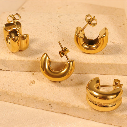 Gold Simple Style Ear Studs