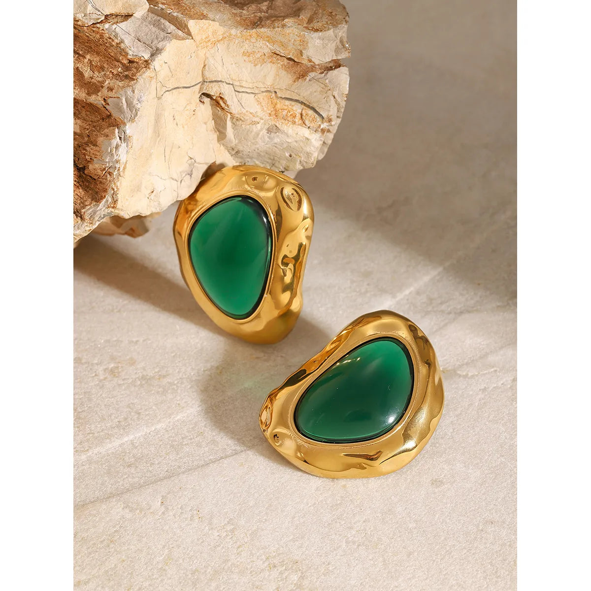 Irregular Gold Green Ear Studs