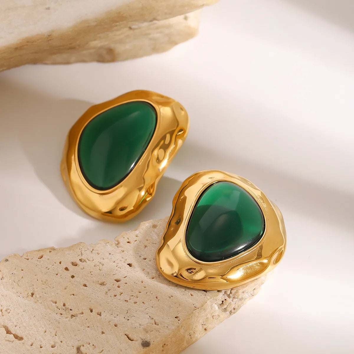 Irregular Gold Green Ear Studs
