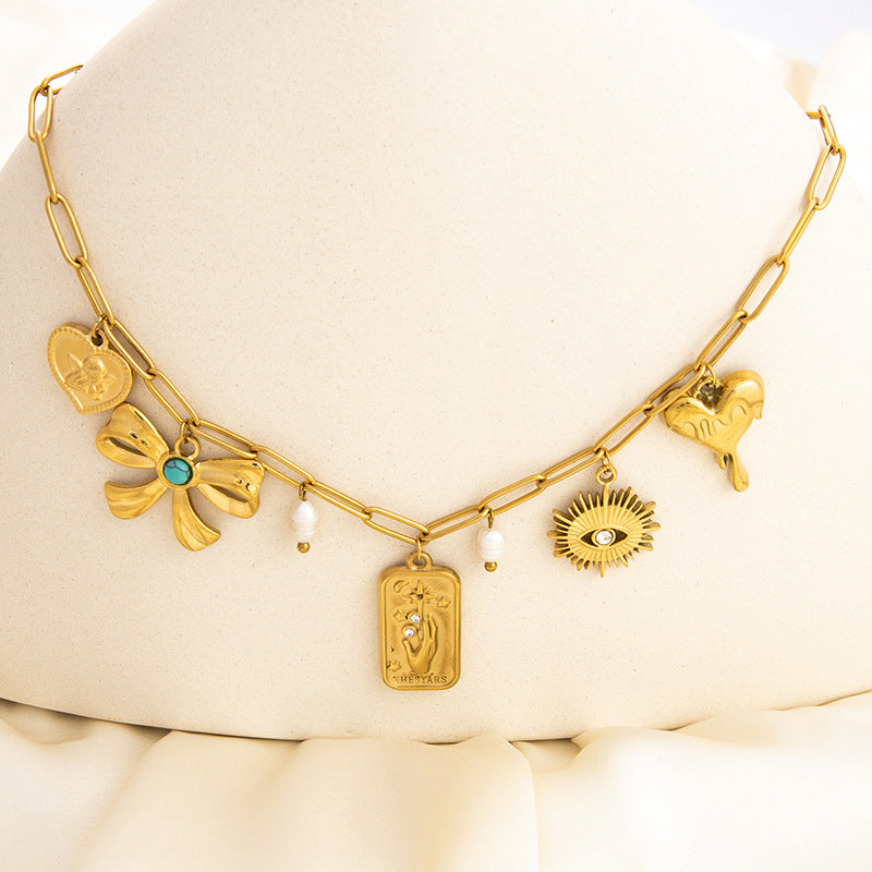 Gold Bow Knot Heart Shape Necklace