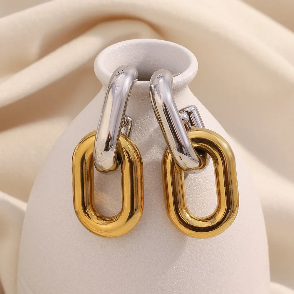 Two-Tone Geometric Modern Drop Earrings