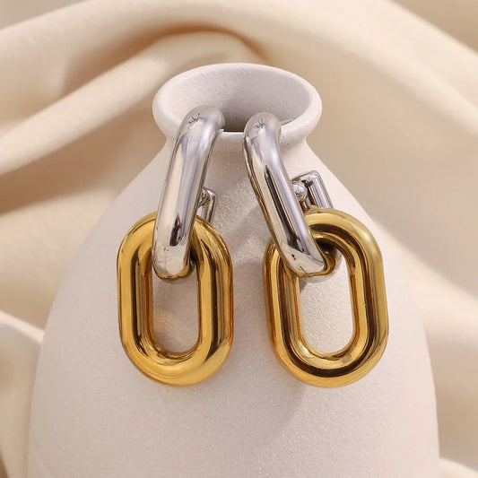 Two-Tone Geometric Modern Drop Earrings