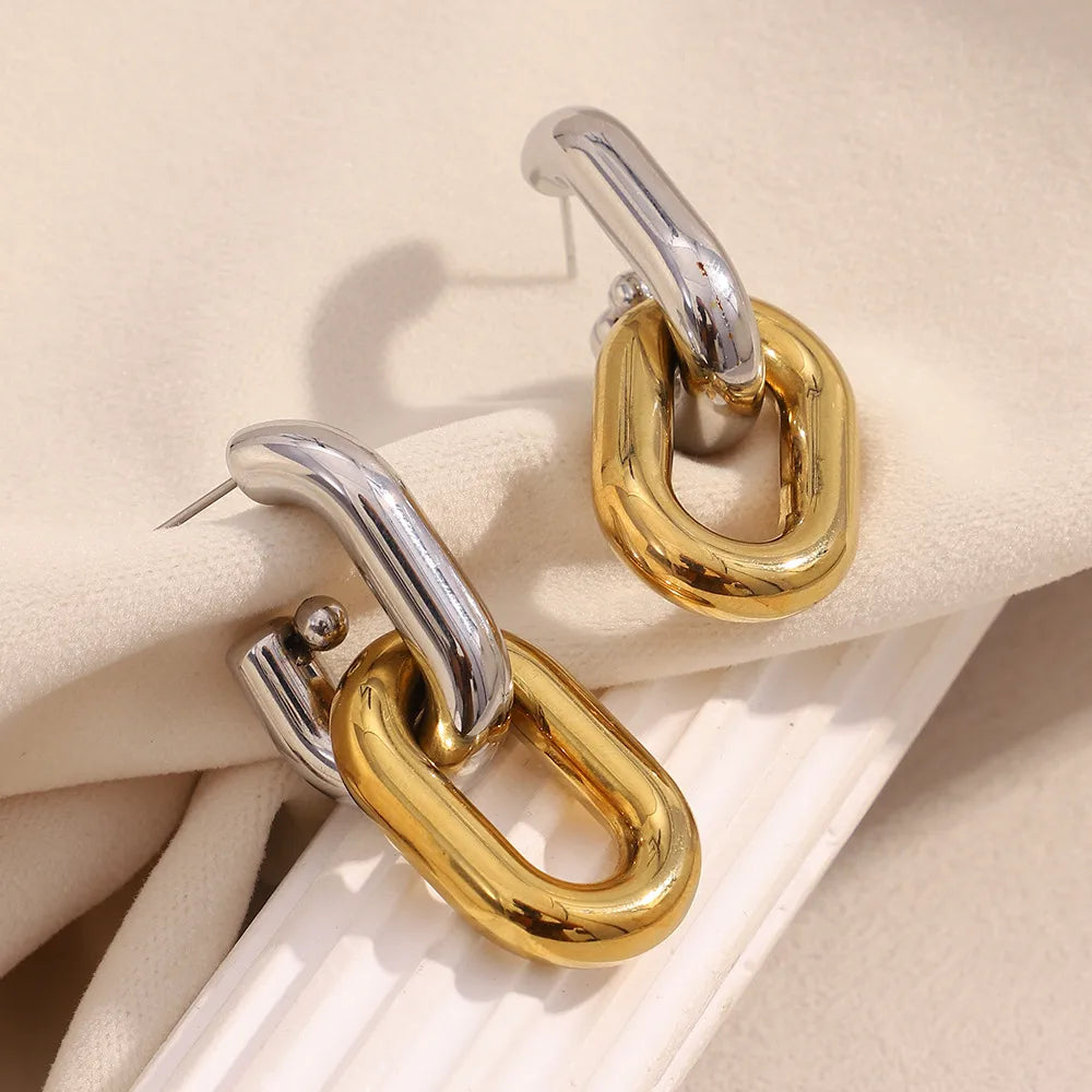 Two-Tone Geometric Modern Drop Earrings