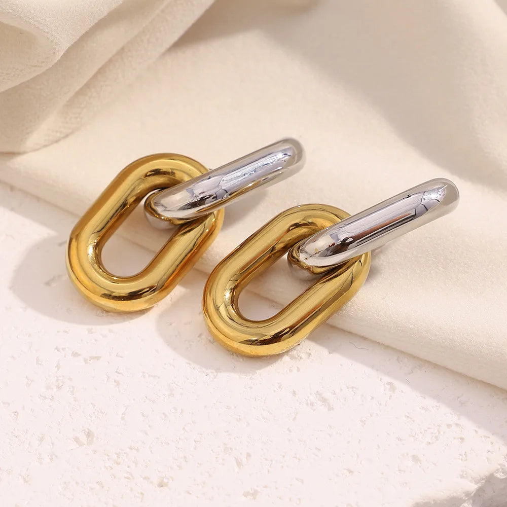Two-Tone Geometric Modern Drop Earrings