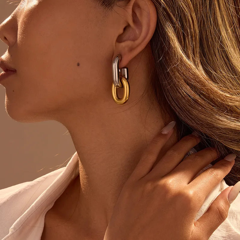 Two-Tone Geometric Modern Drop Earrings