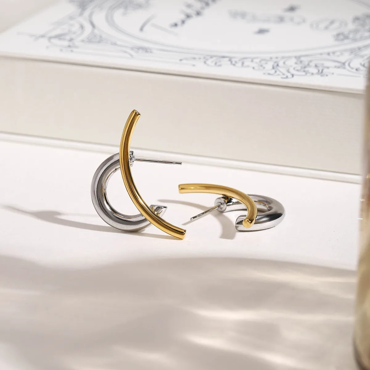 Two-Tone Plated Geometric Ear Studs