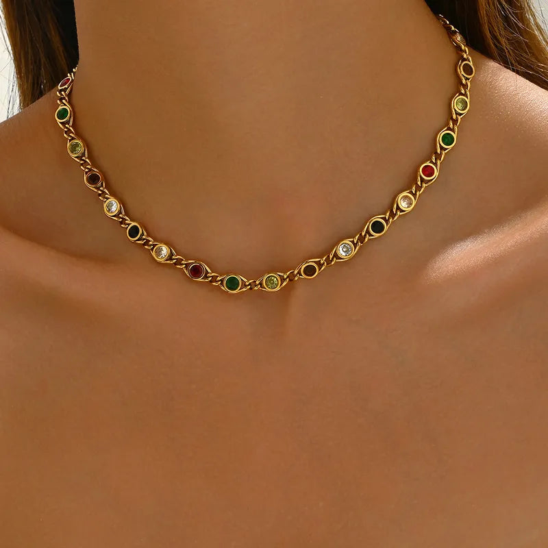 Simple Style Zircon Inlay Necklace