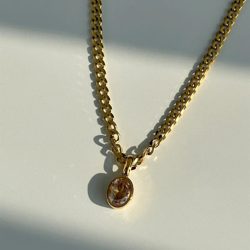 Zircon Plating Inlay Long Pendant Necklace