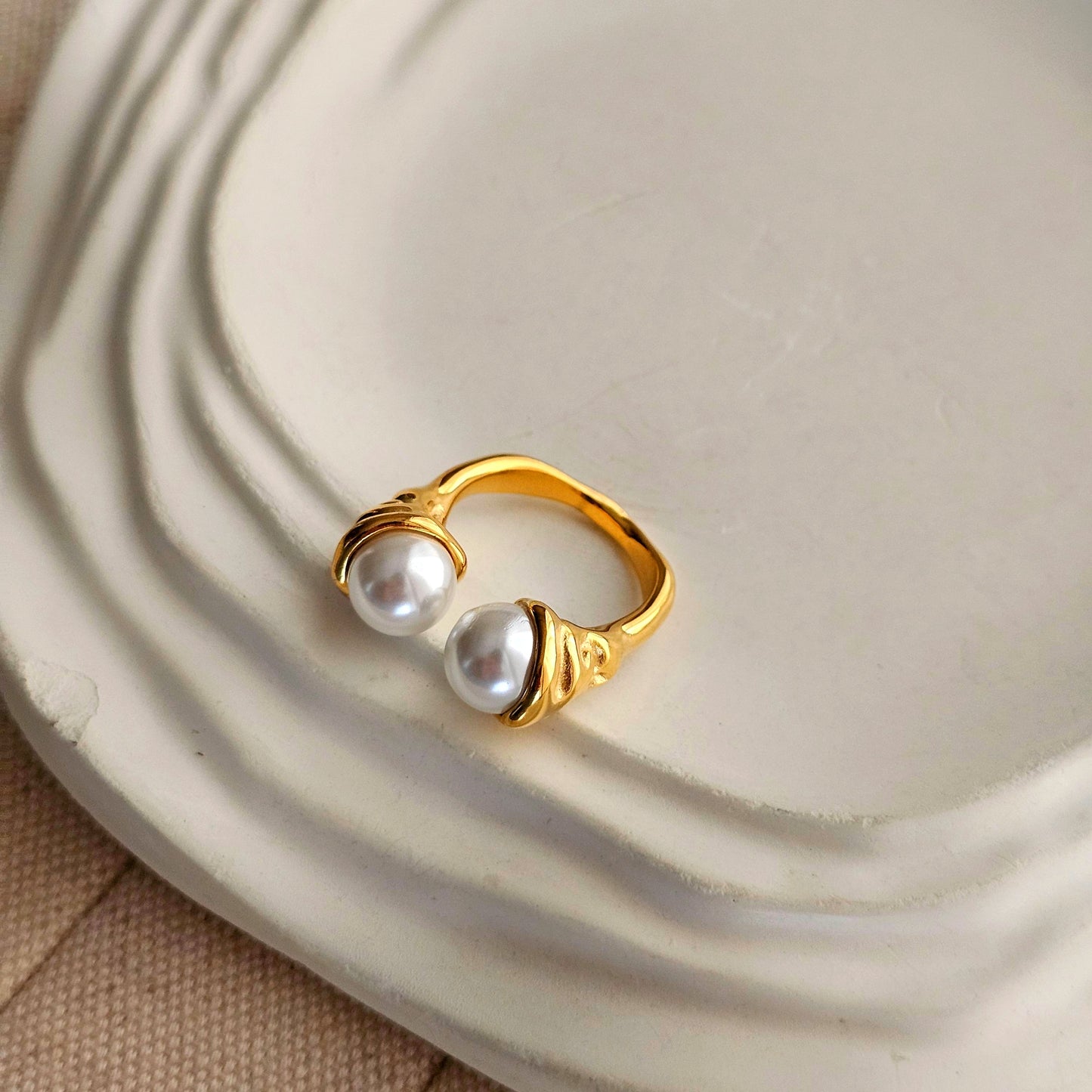 Gold and Silver Adjustable Pearly Ring