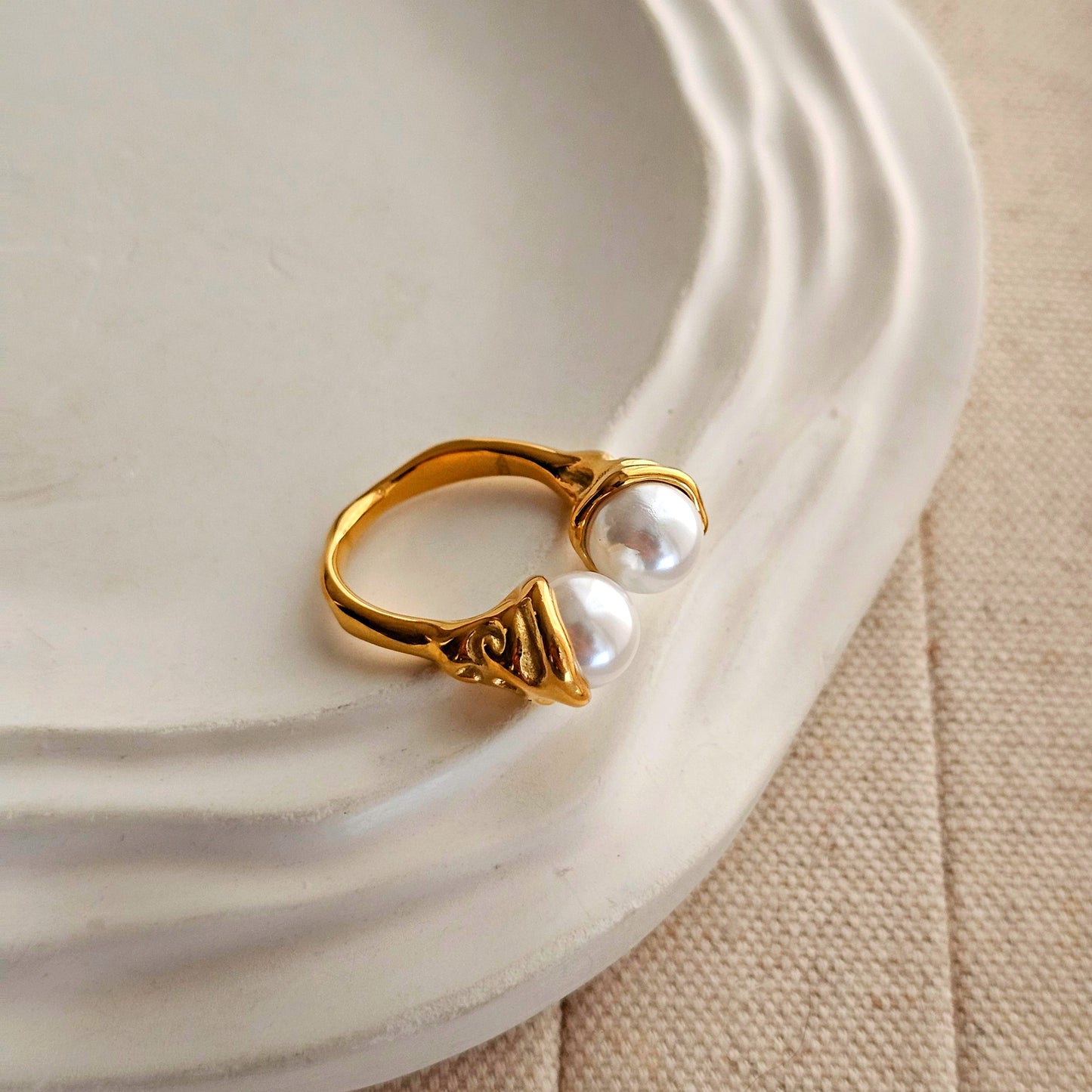 Gold and Silver Adjustable Pearly Ring