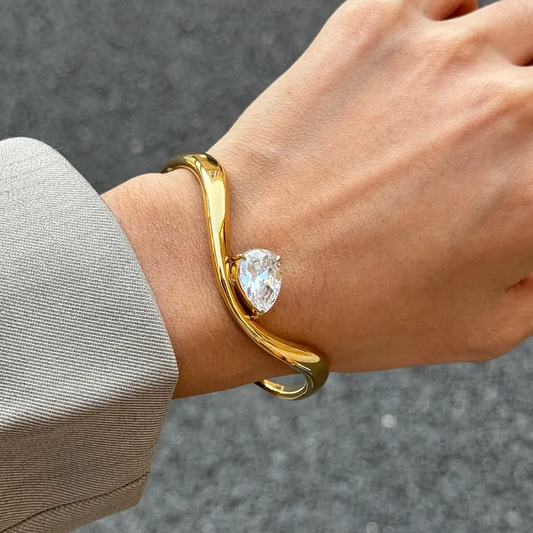 Drop Shape White Wave Open Bracelet