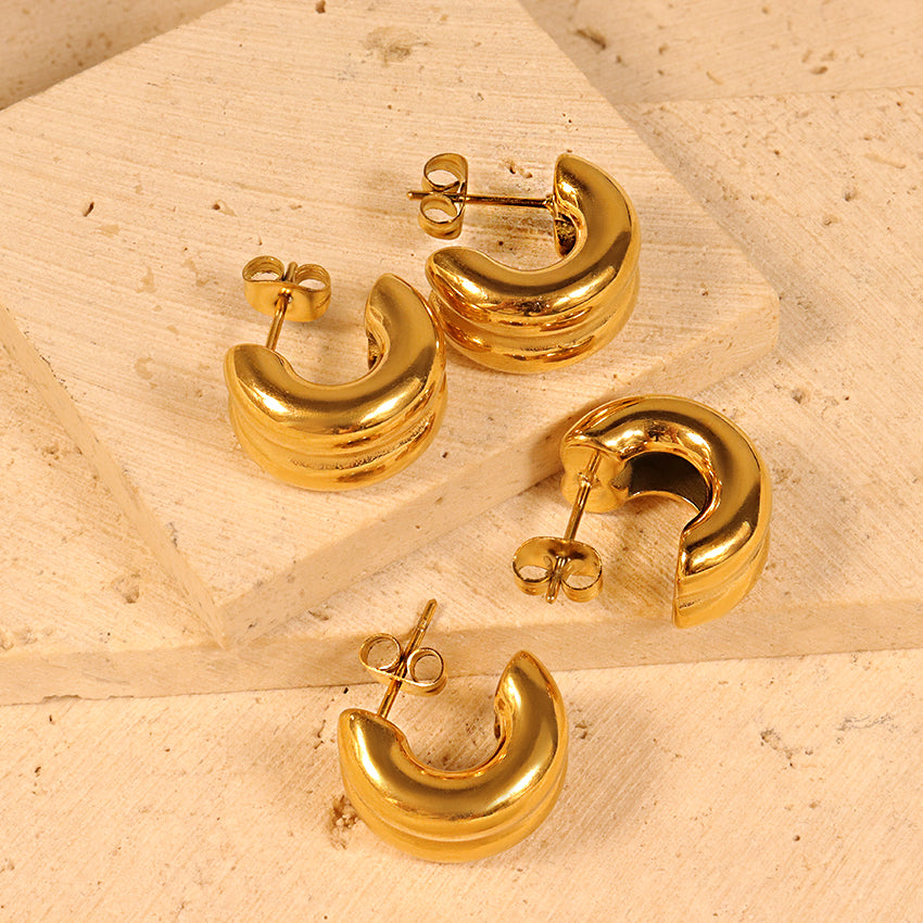 Gold Simple Style Ear Studs