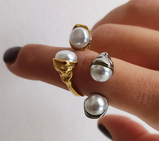 Adjustable Pearl Non Tarnish Rings