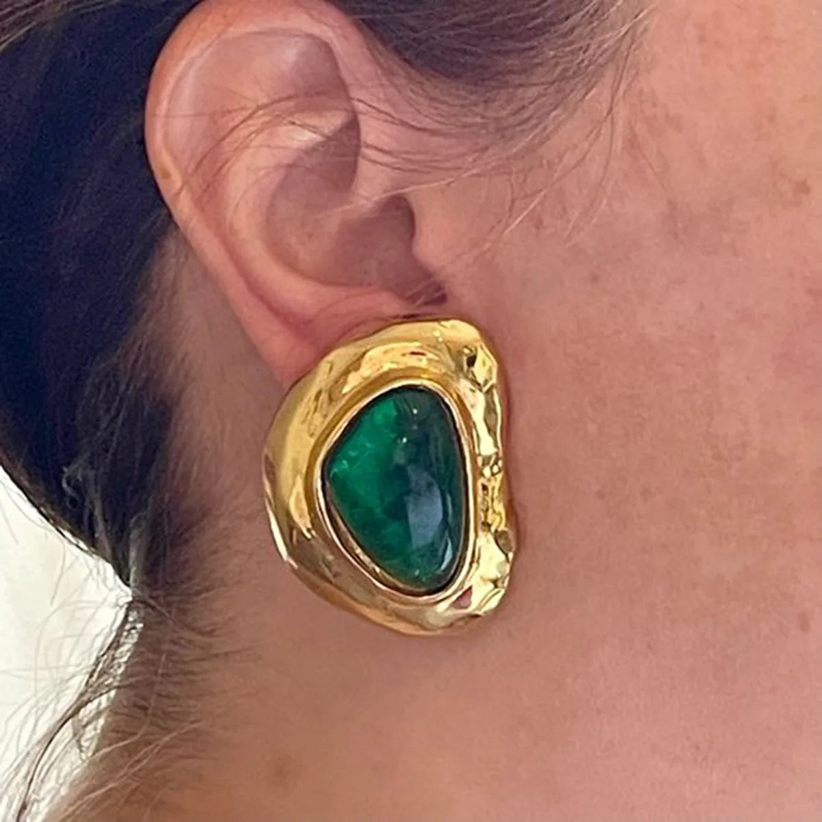 Irregular Gold Green Ear Studs