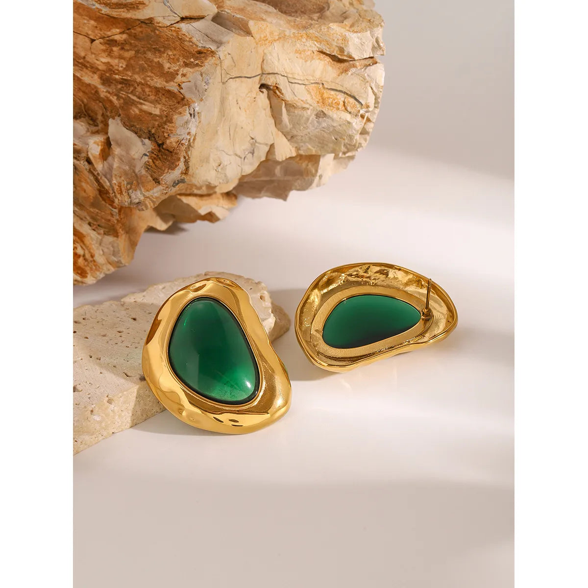 Irregular Gold Green Ear Studs