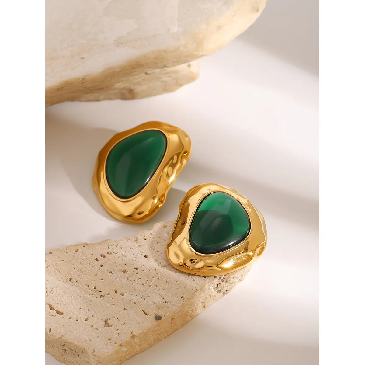 Irregular Gold Green Ear Studs
