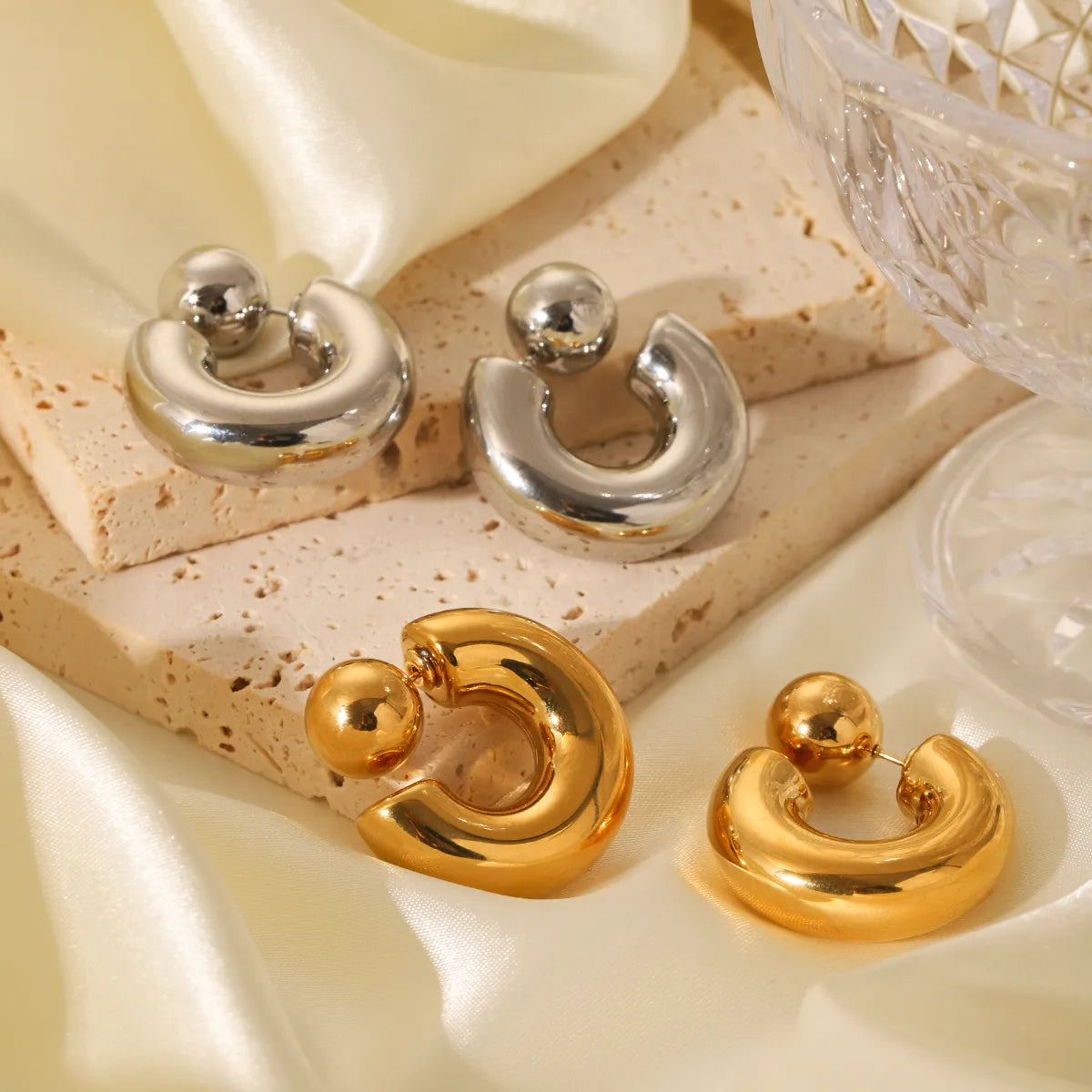 Artistic Gold and Silver Ear Studs