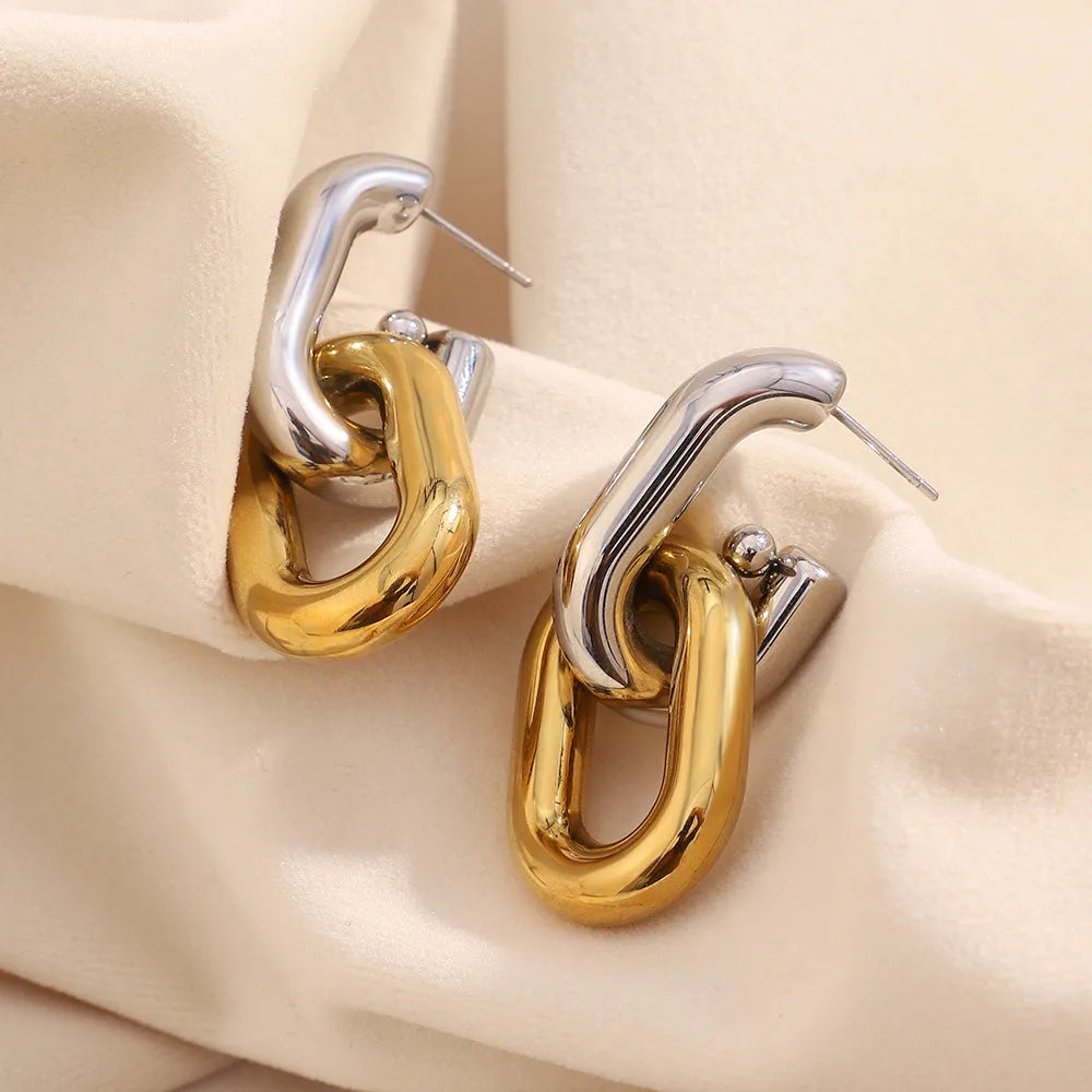 Two-Tone Geometric Modern Drop Earrings