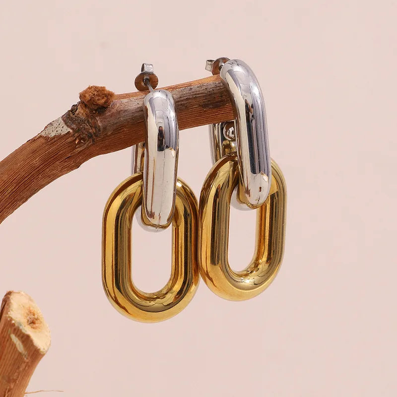 Two-Tone Geometric Modern Drop Earrings