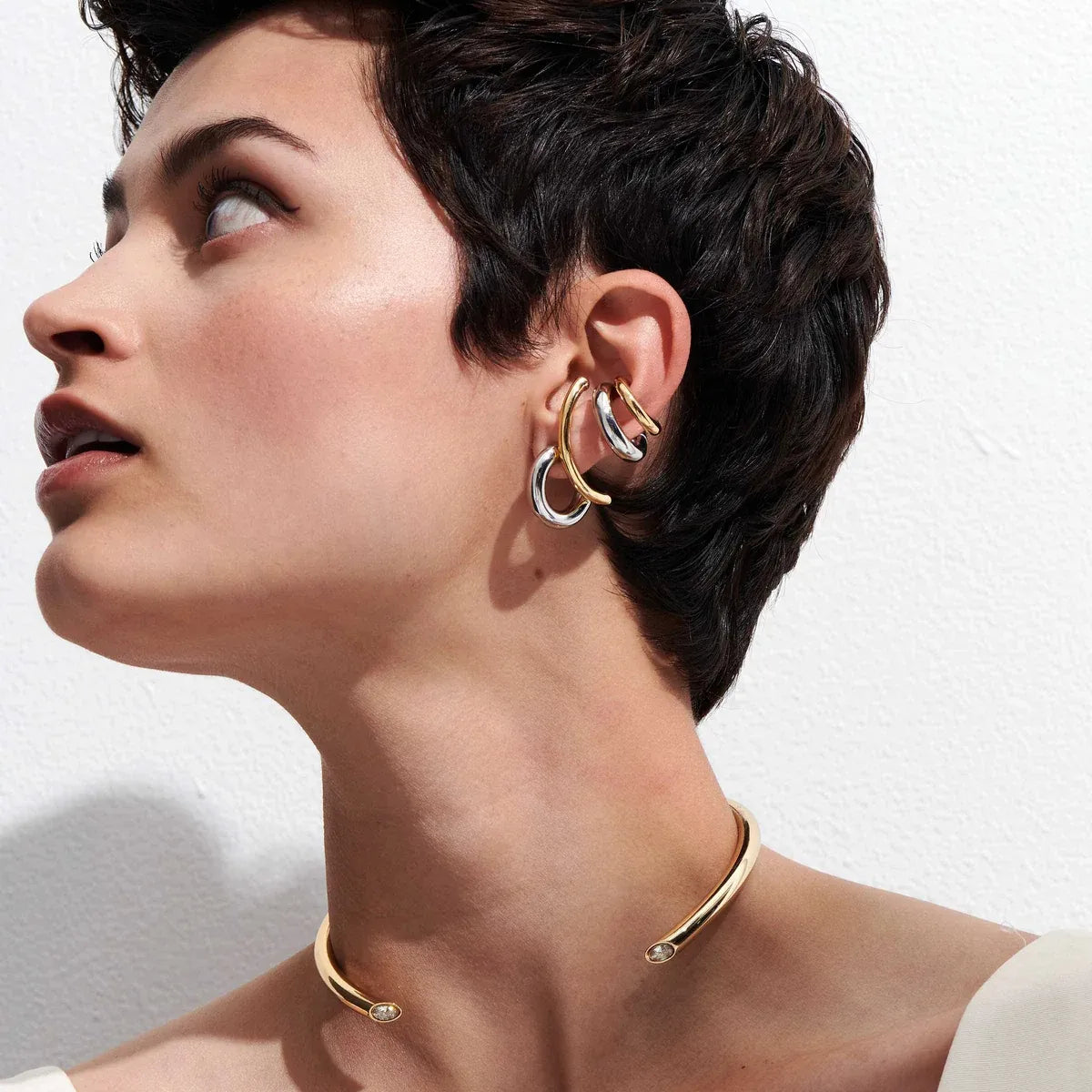 Two-Tone Plated Geometric Ear Studs