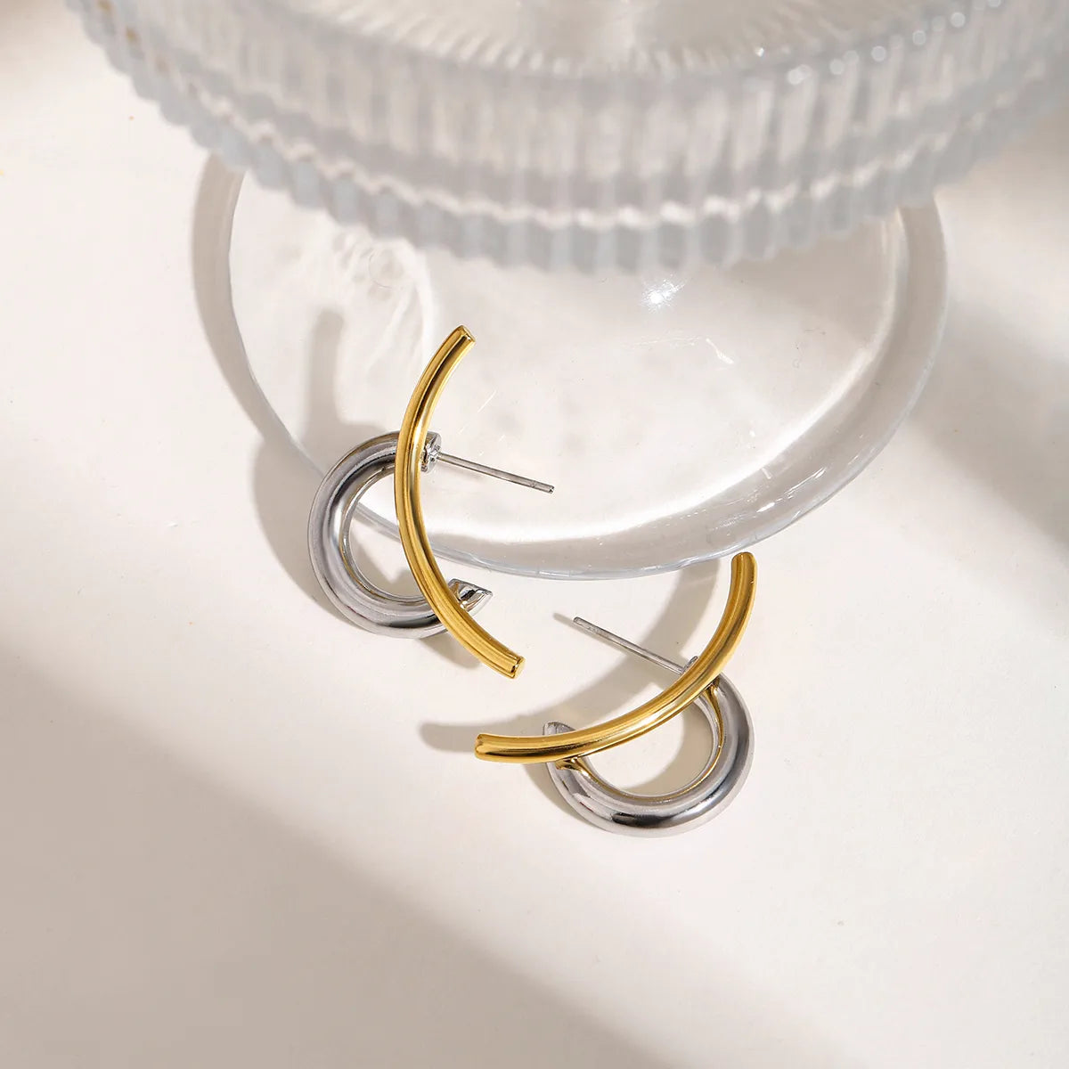 Two-Tone Plated Geometric Ear Studs